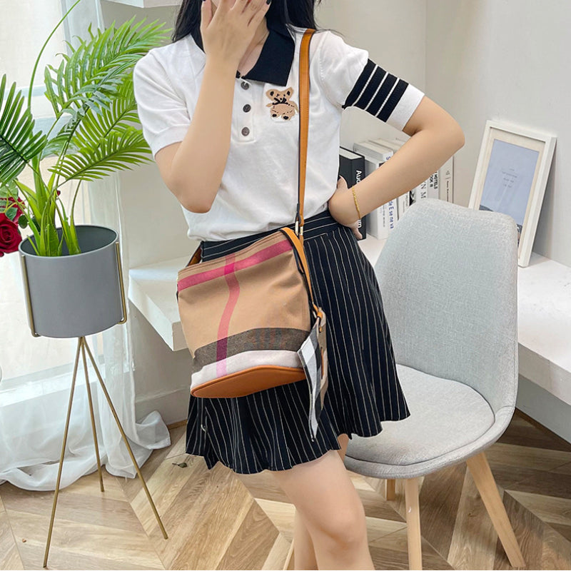 Plaid Crossbody Shoulder Bucket Bag