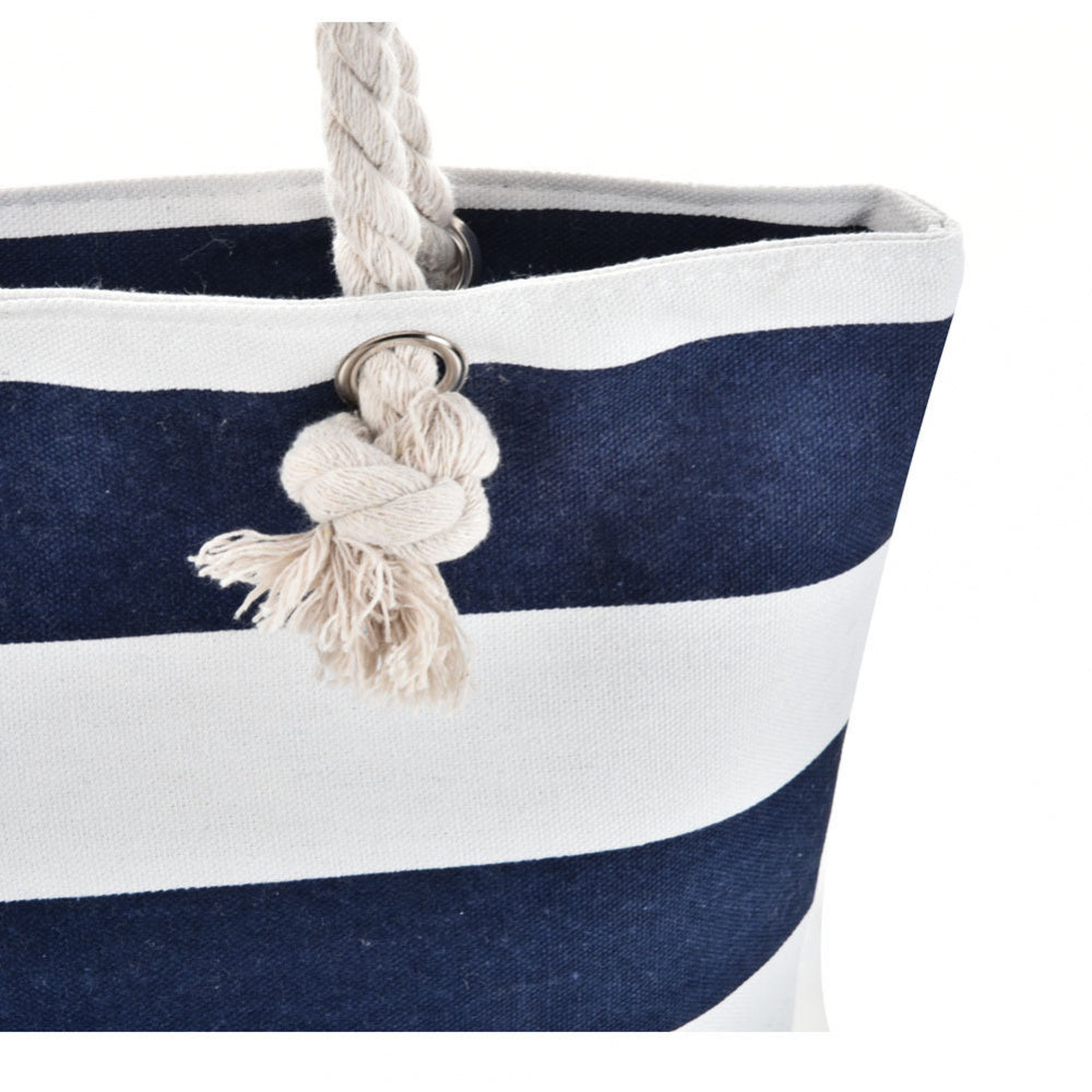 Large Canvas Striped Beach Tote Bag