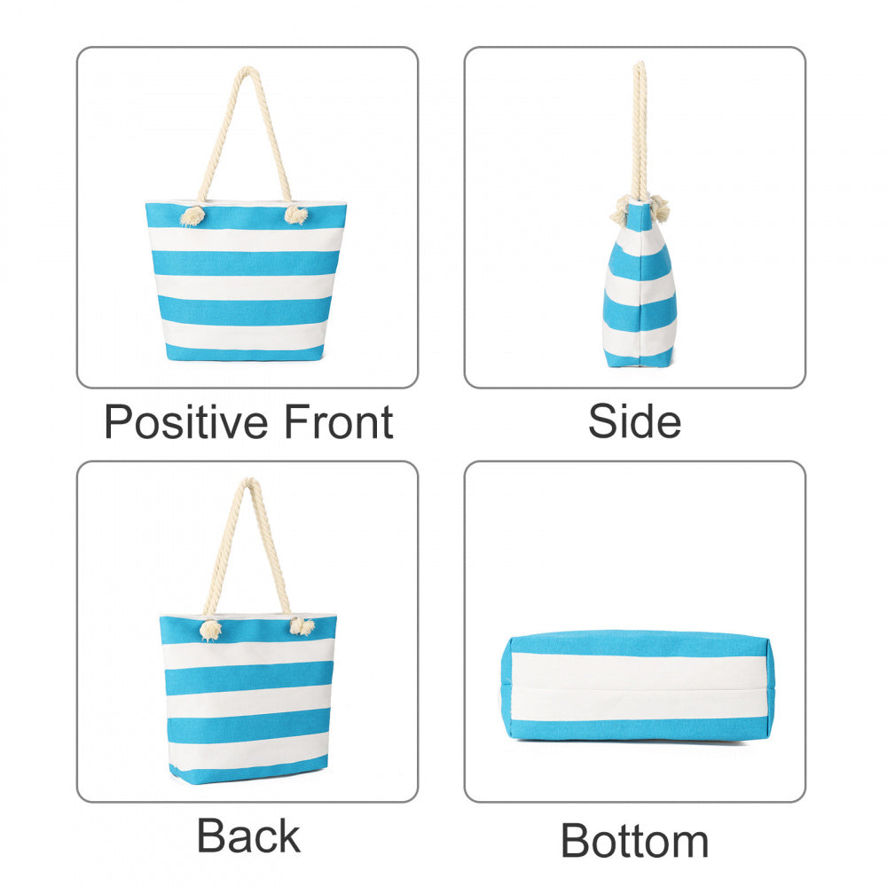 Large Canvas Striped Beach Tote Bag