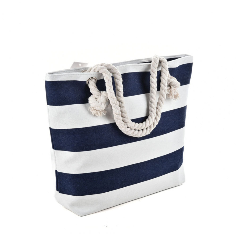 Large Canvas Striped Beach Tote Bag