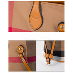 Classic Checkered Canvas & Leather Tote Bag