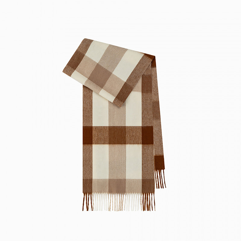 Classic Plaid Cashmere Scarf - Ash pink grid