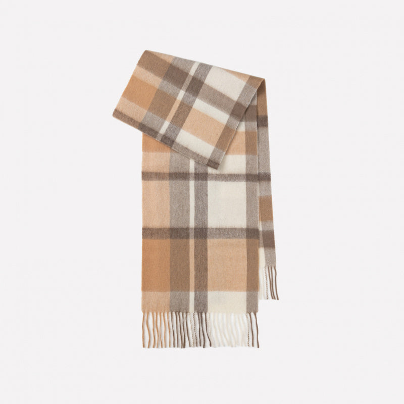 Classic Plaid Cashmere Scarf - Ash pink grid