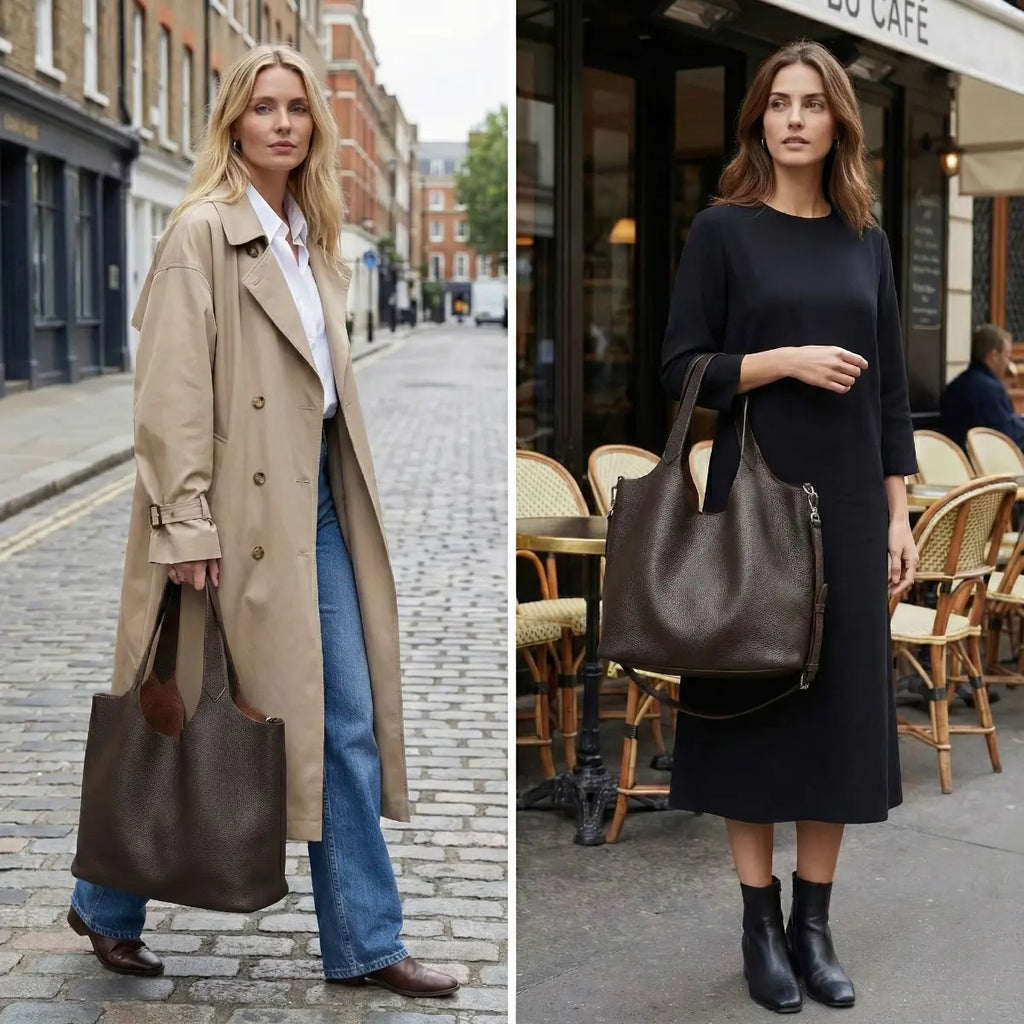 Minimalist Genuine Leather Tote Bag-Green