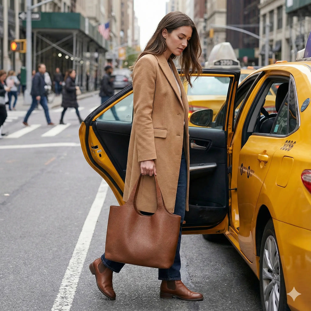 Minimalist Genuine Leather Tote Bag-Green