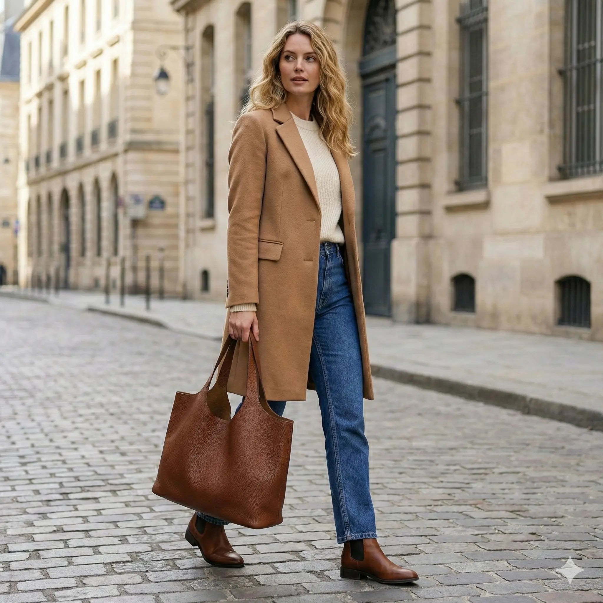 Minimalist Genuine Leather Tote Bag-Brown