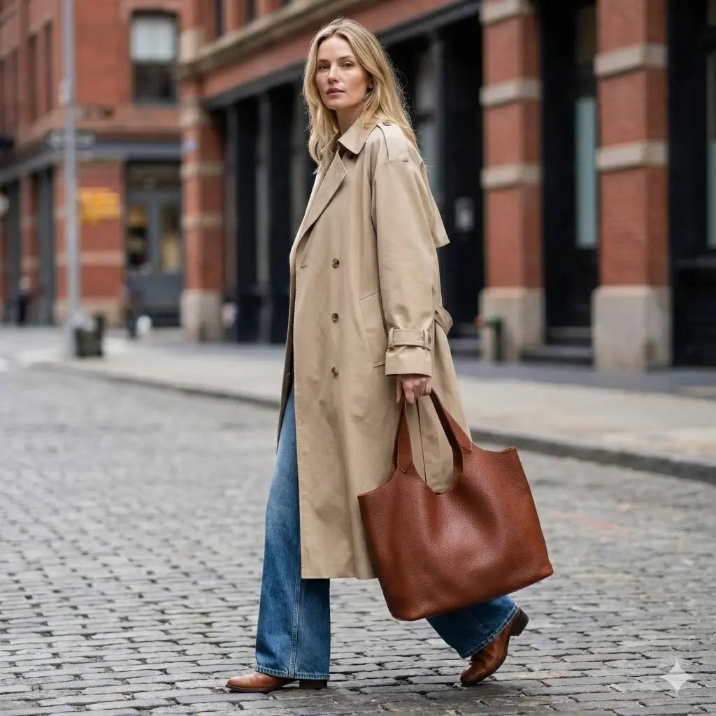 Minimalist Genuine Leather Tote Bag-Black