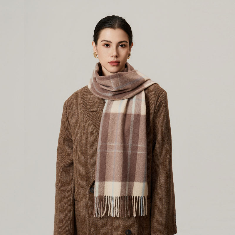 Classic Plaid Cashmere Scarf - Ash pink grid