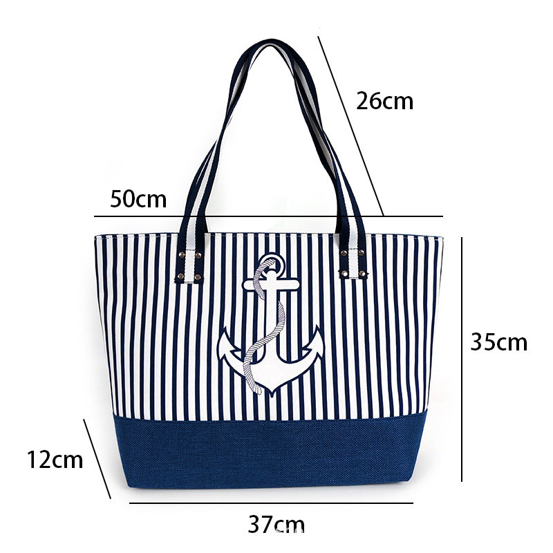 Large Nautical Canvas Beach Tote Bag