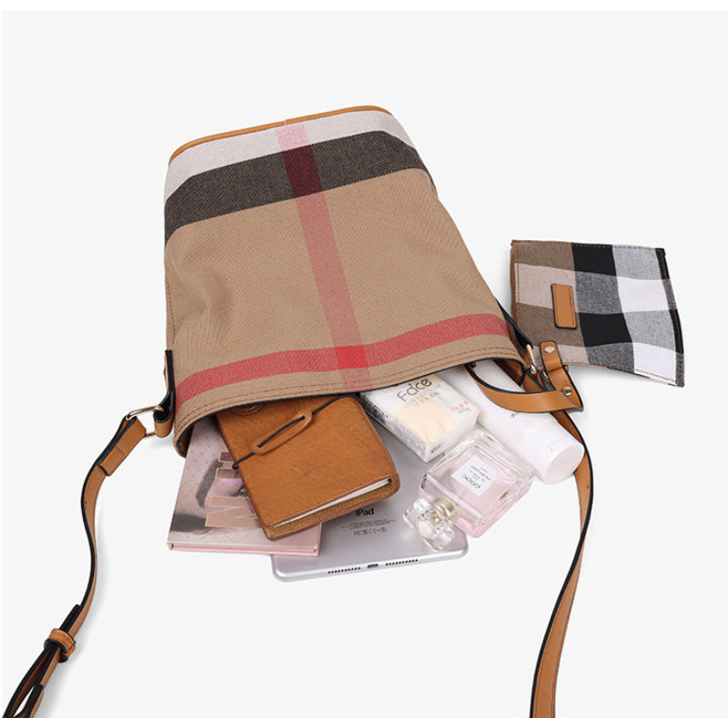 Plaid Crossbody Shoulder Bucket Bag
