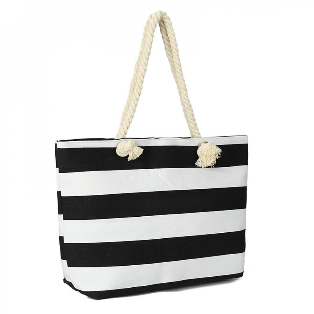 Large Canvas Striped Beach Tote Bag