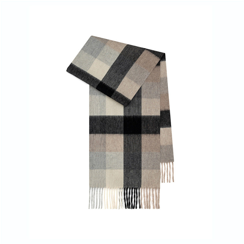 Classic Plaid Cashmere Scarf - Ash pink grid