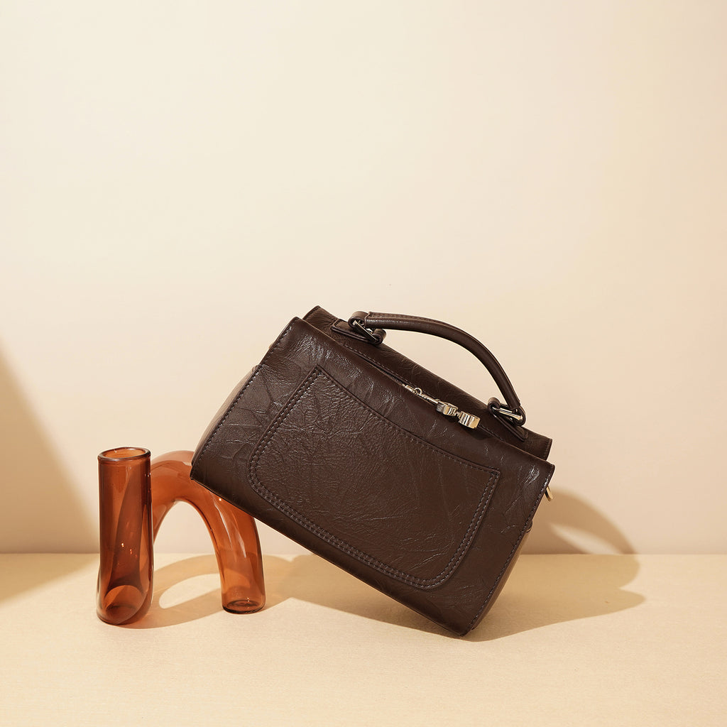Genuine Leather Box Bag – Simple Niche Shoulder Crossbody