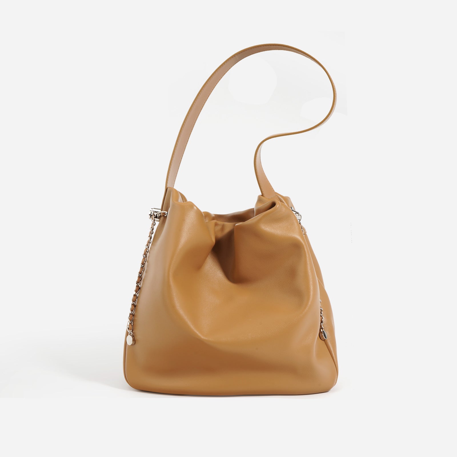 Cowhide Chic Wrinkled Underarm Bucket Tote Bag