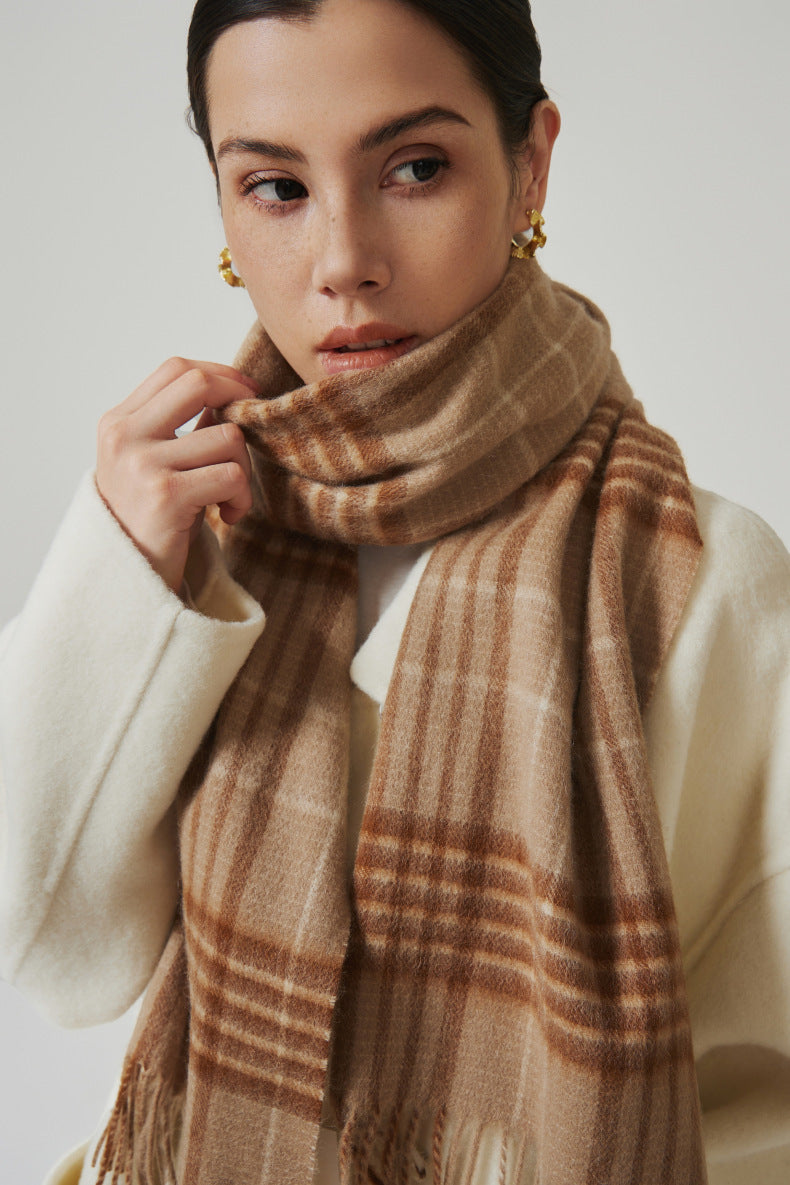 Classic Plaid Cashmere Scarf - Ash pink grid