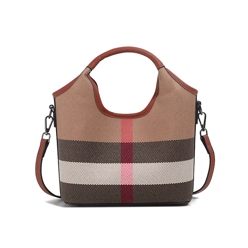 Classic Checkered Canvas & Leather Bucket Bag