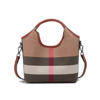Classic Checkered Canvas & Leather Bucket Bag