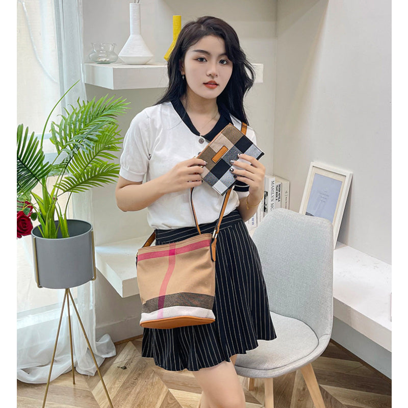 Plaid Crossbody Shoulder Bucket Bag