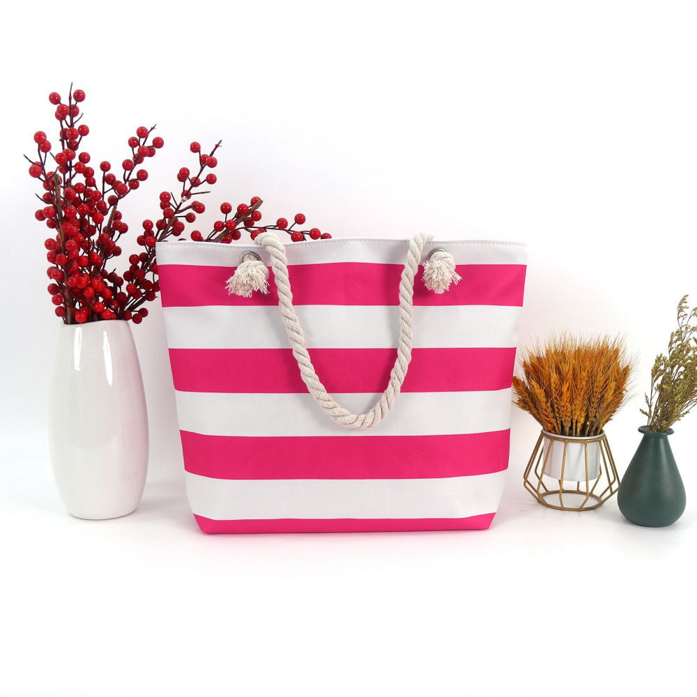 Large Canvas Striped Beach Tote Bag