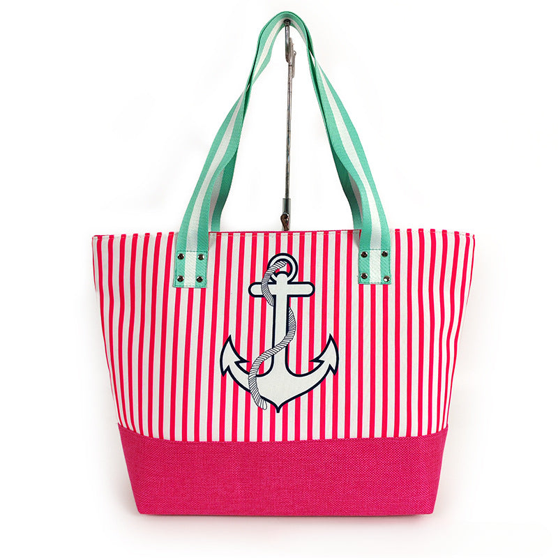 Large Nautical Canvas Beach Tote Bag