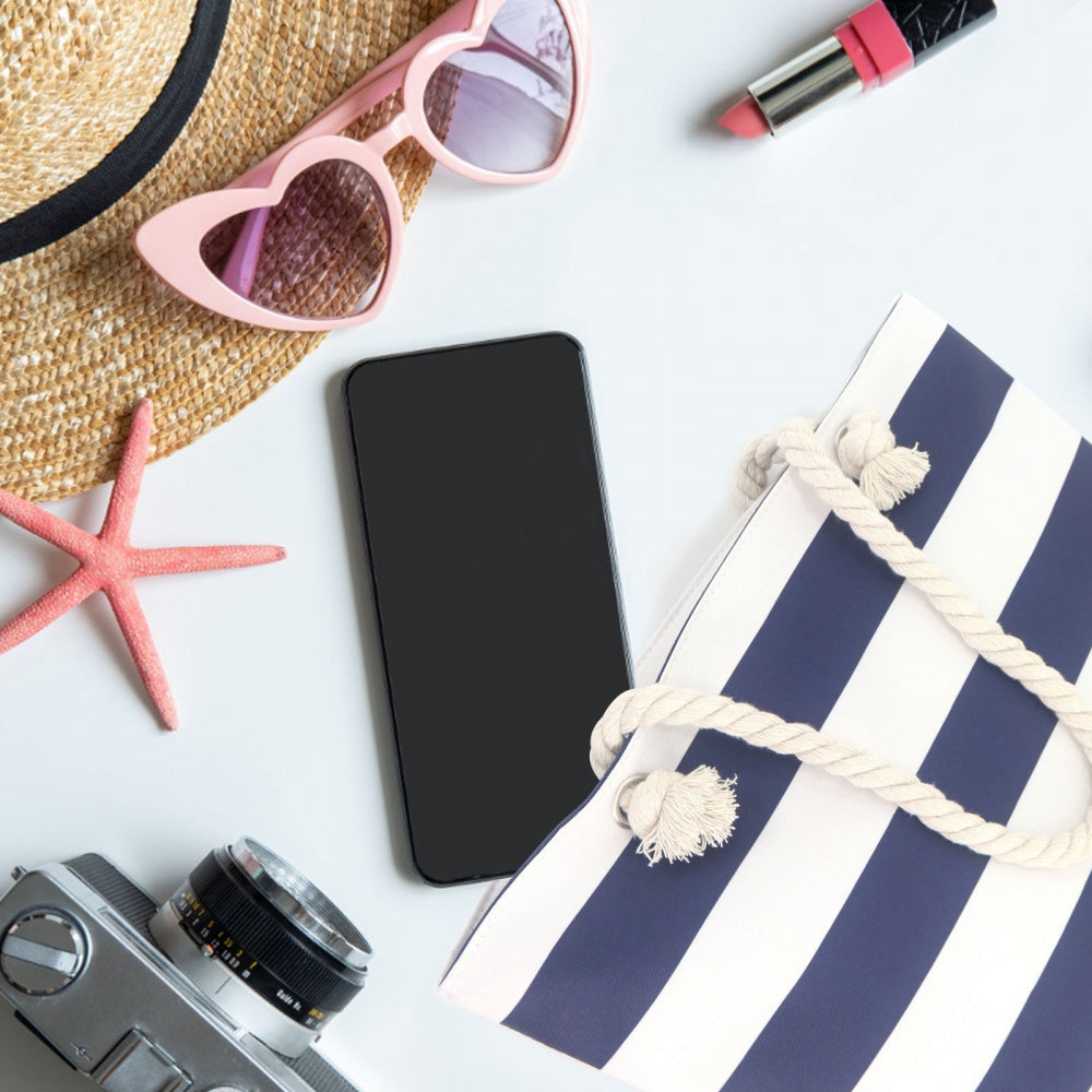 Large Canvas Striped Beach Tote Bag