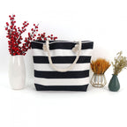 Large Canvas Striped Beach Tote Bag