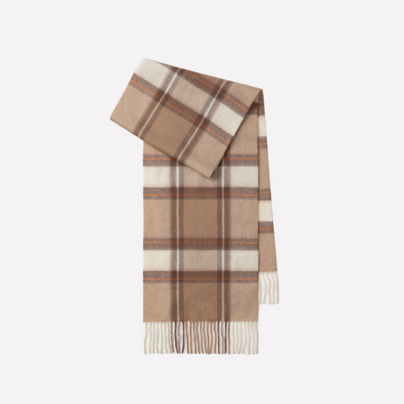 Classic Plaid Cashmere Scarf - Ash pink grid