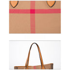Classic Checkered Canvas & Leather Tote Bag