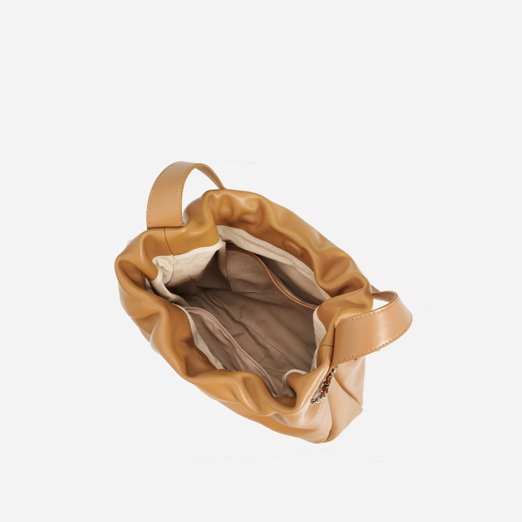 Cowhide Chic Wrinkled Underarm Bucket Tote Bag