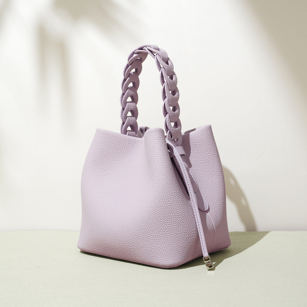 Textured Cowhide Shoulder Crossbody Bucket Bag