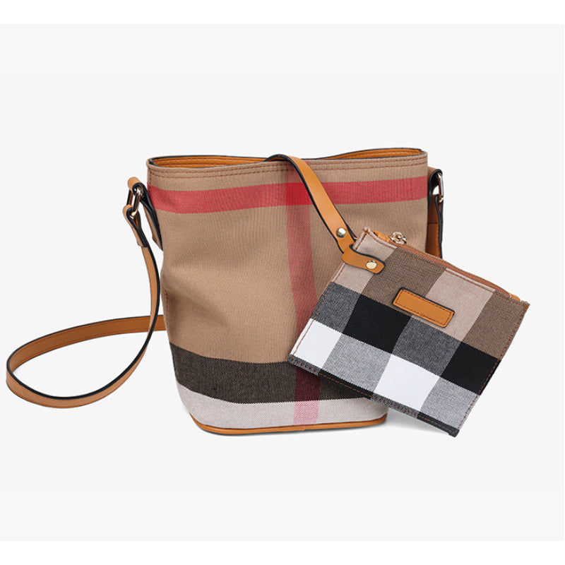 Plaid Crossbody Shoulder Bucket Bag