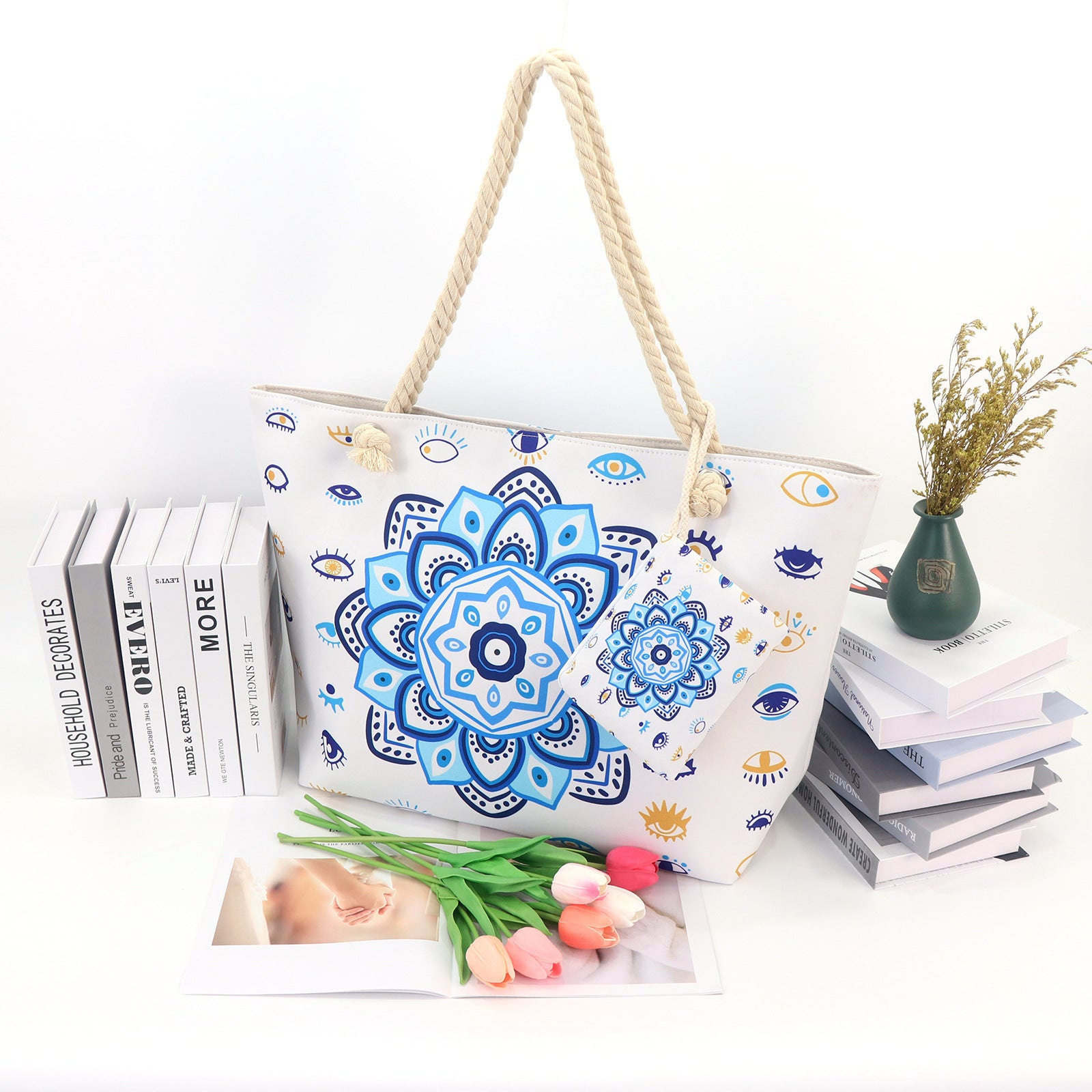 Boho Evil Eye Canvas Tote Bag