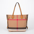 Classic Checkered Canvas & Leather Tote Bag