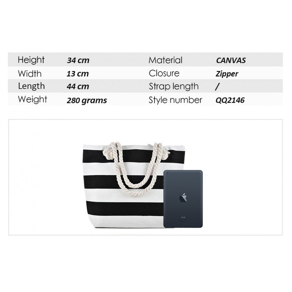 Large Canvas Striped Beach Tote Bag