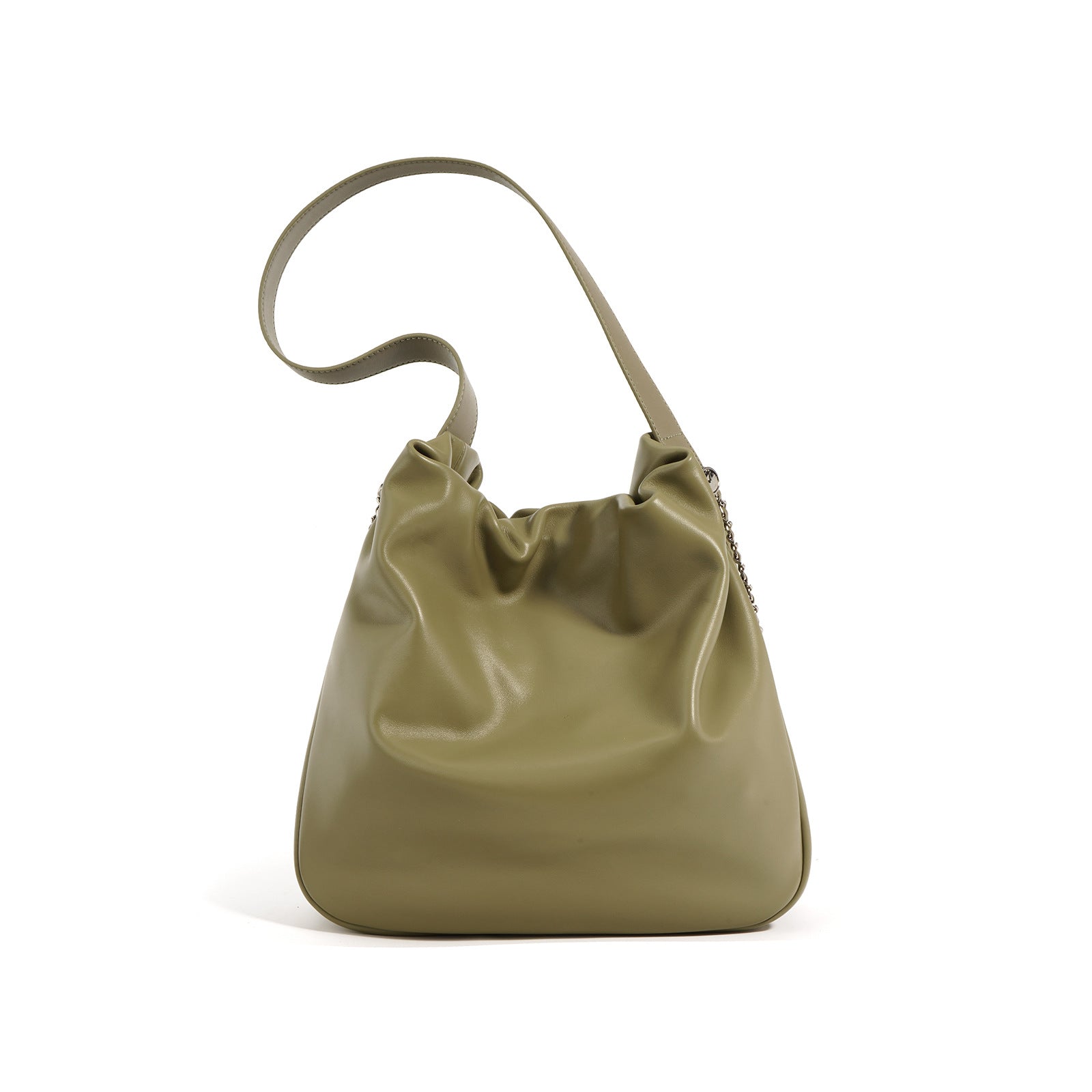 Cowhide Chic Wrinkled Underarm Bucket Tote Bag