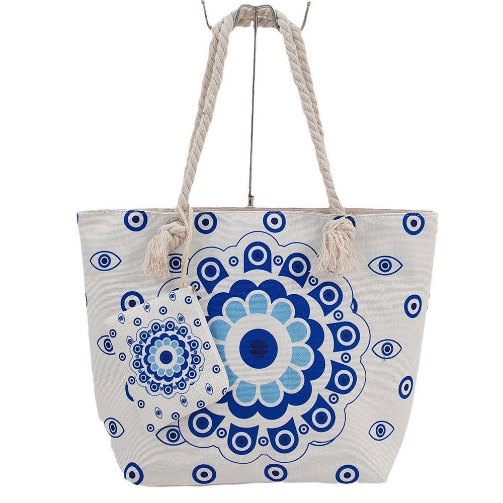 Boho Evil Eye Canvas Tote Bag