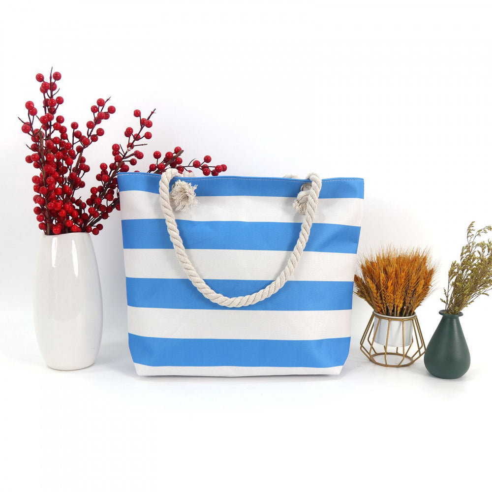 Large Canvas Striped Beach Tote Bag