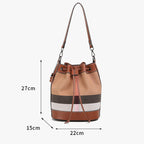 Checkered Canvas & Leather Bucket Bag