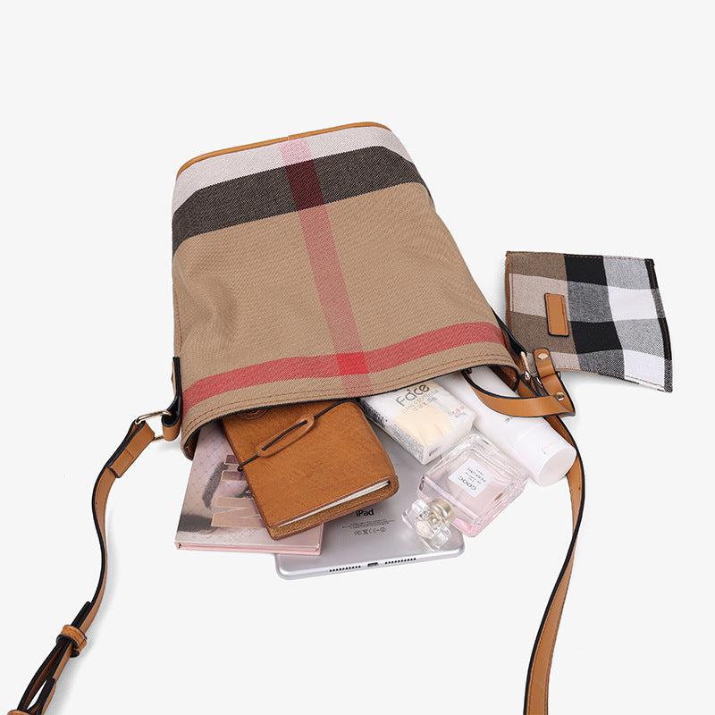 Plaid Crossbody Shoulder Bucket Bag