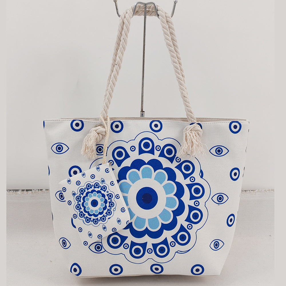 Boho Evil Eye Canvas Tote Bag