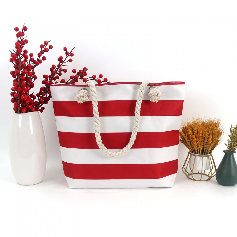 Large Canvas Striped Beach Tote Bag