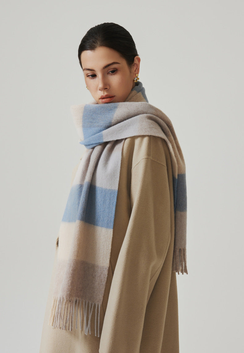 Classic Plaid Cashmere Scarf - Ash pink grid