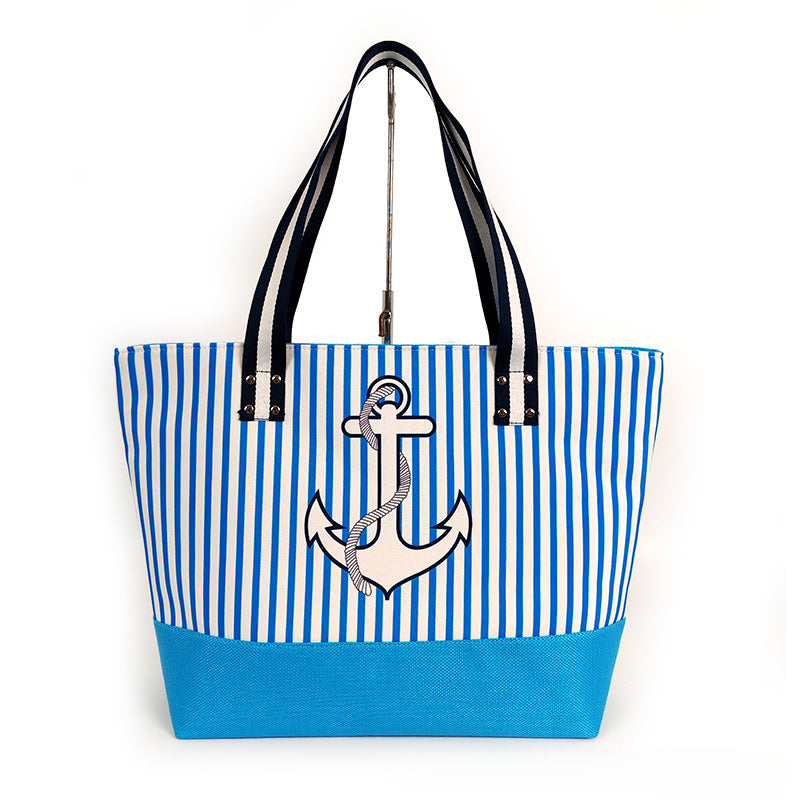 Large Nautical Canvas Beach Tote Bag