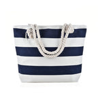 Large Canvas Striped Beach Tote Bag