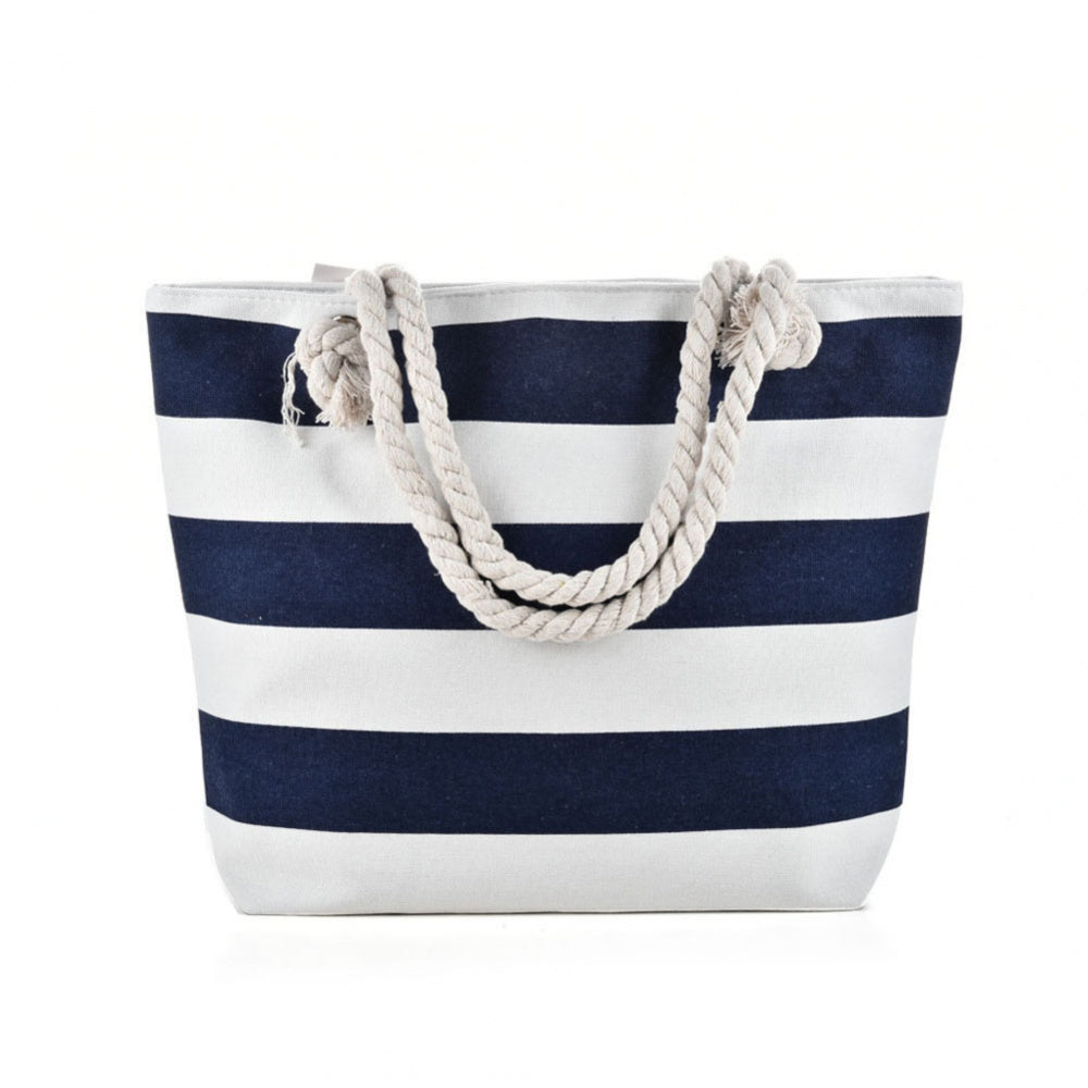 Large Canvas Striped Beach Tote Bag
