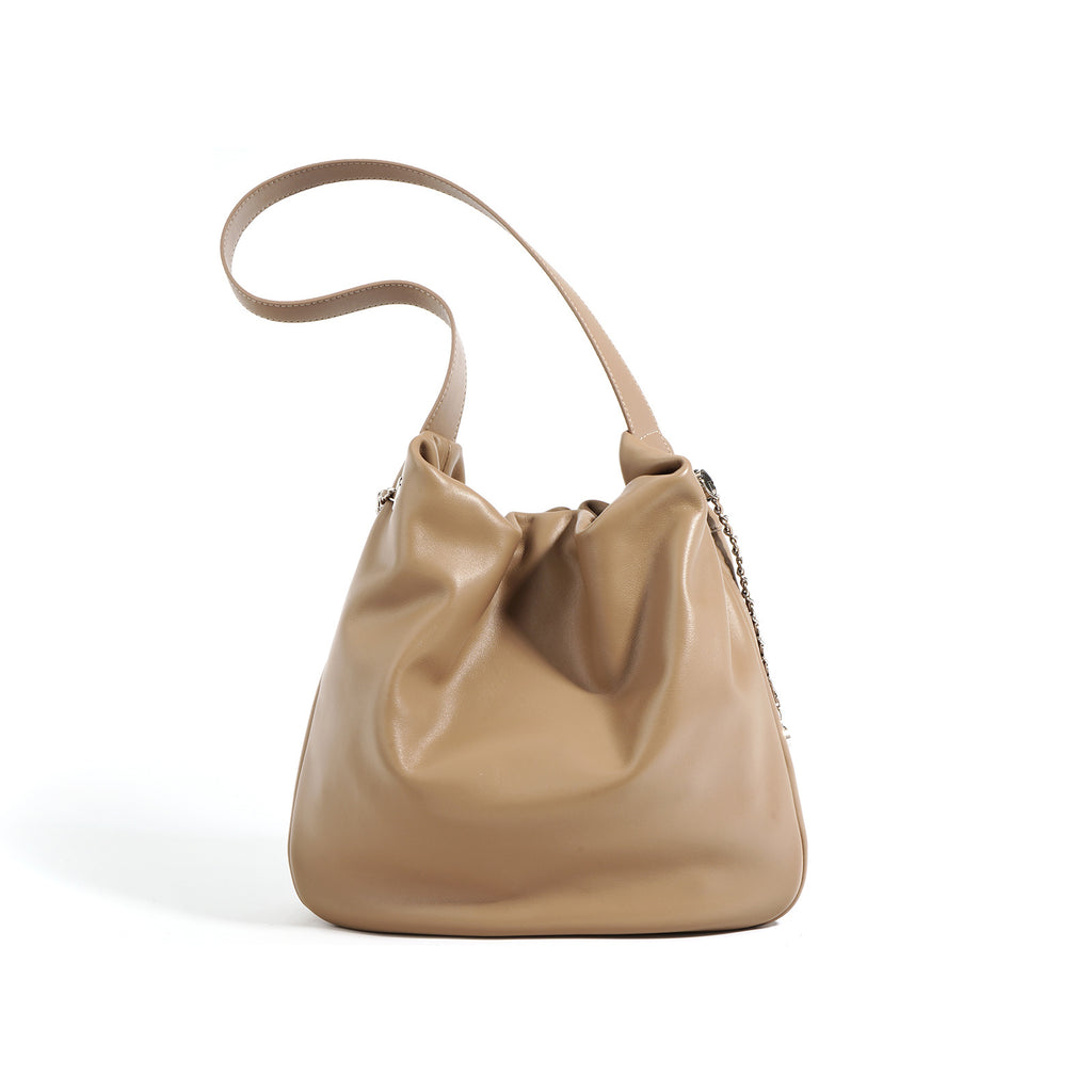 Cowhide Chic Wrinkled Underarm Bucket Tote Bag