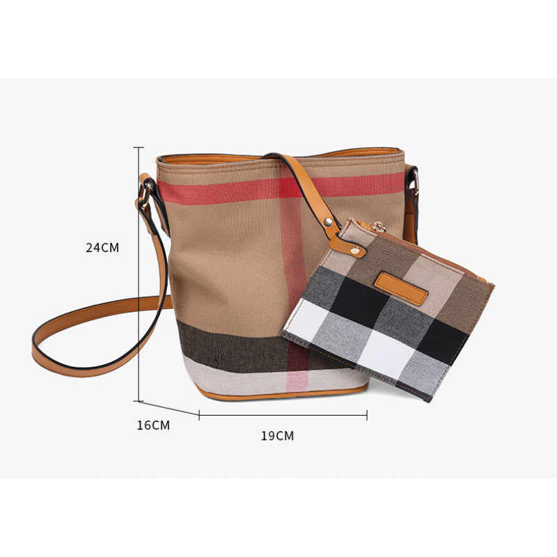 Plaid Crossbody Shoulder Bucket Bag
