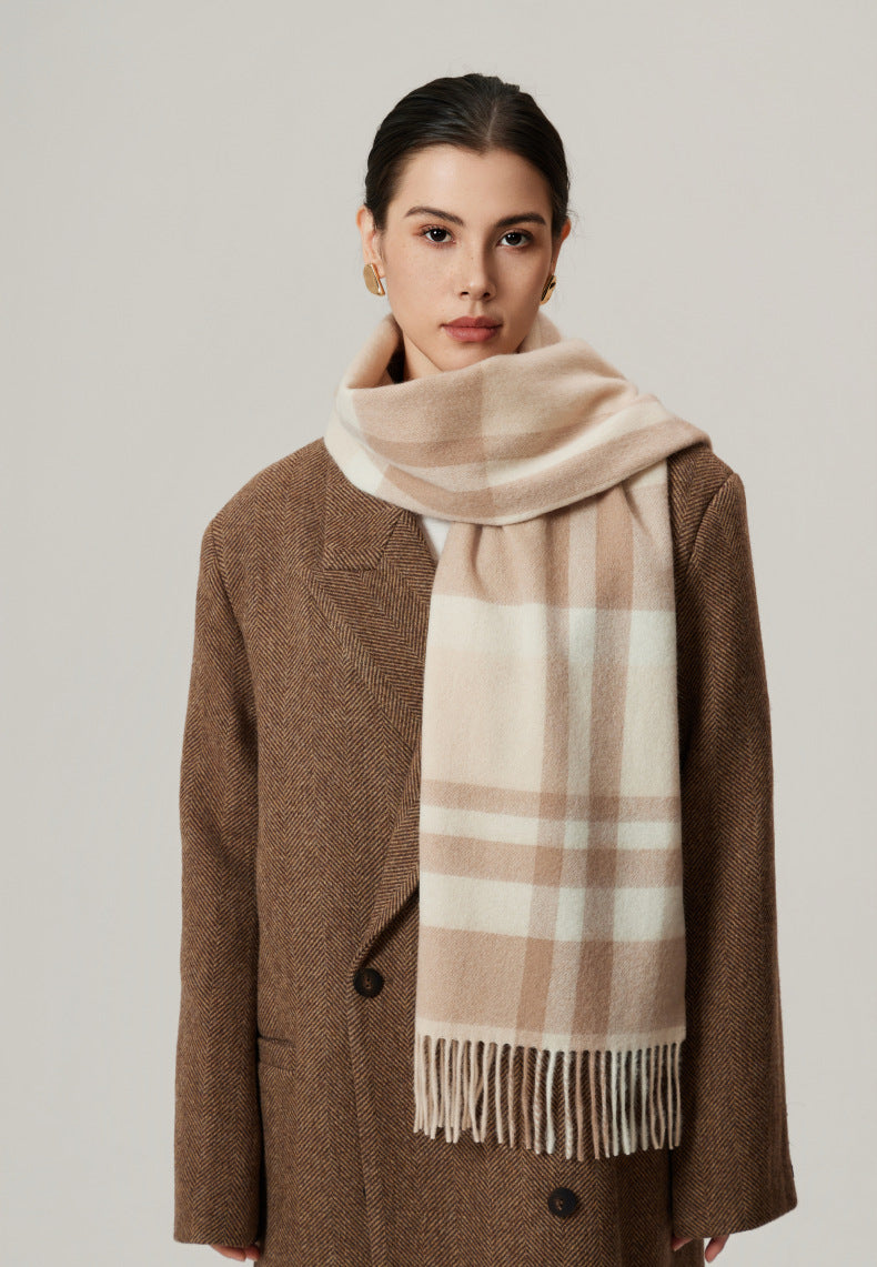 Classic Plaid Cashmere Scarf - Ash pink grid