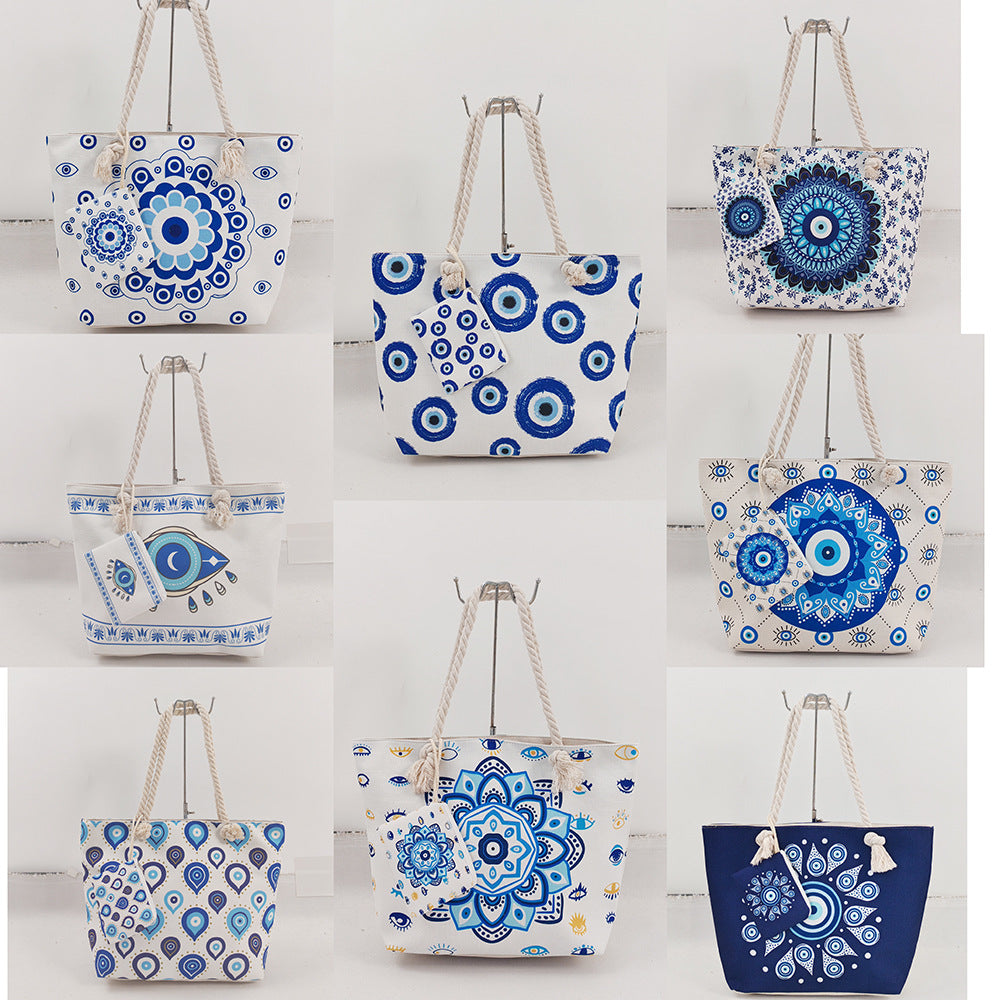 Boho Evil Eye Canvas Tote Bag