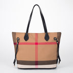 Classic Checkered Canvas & Leather Tote Bag